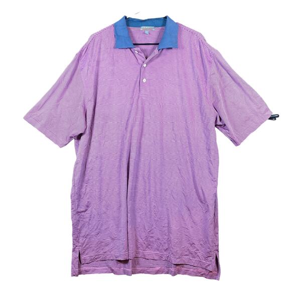 Peter Millar Mens Shirt Purple Blue Stripe Summer Comfort Polo Stretch XLarge - Picture 1 of 12